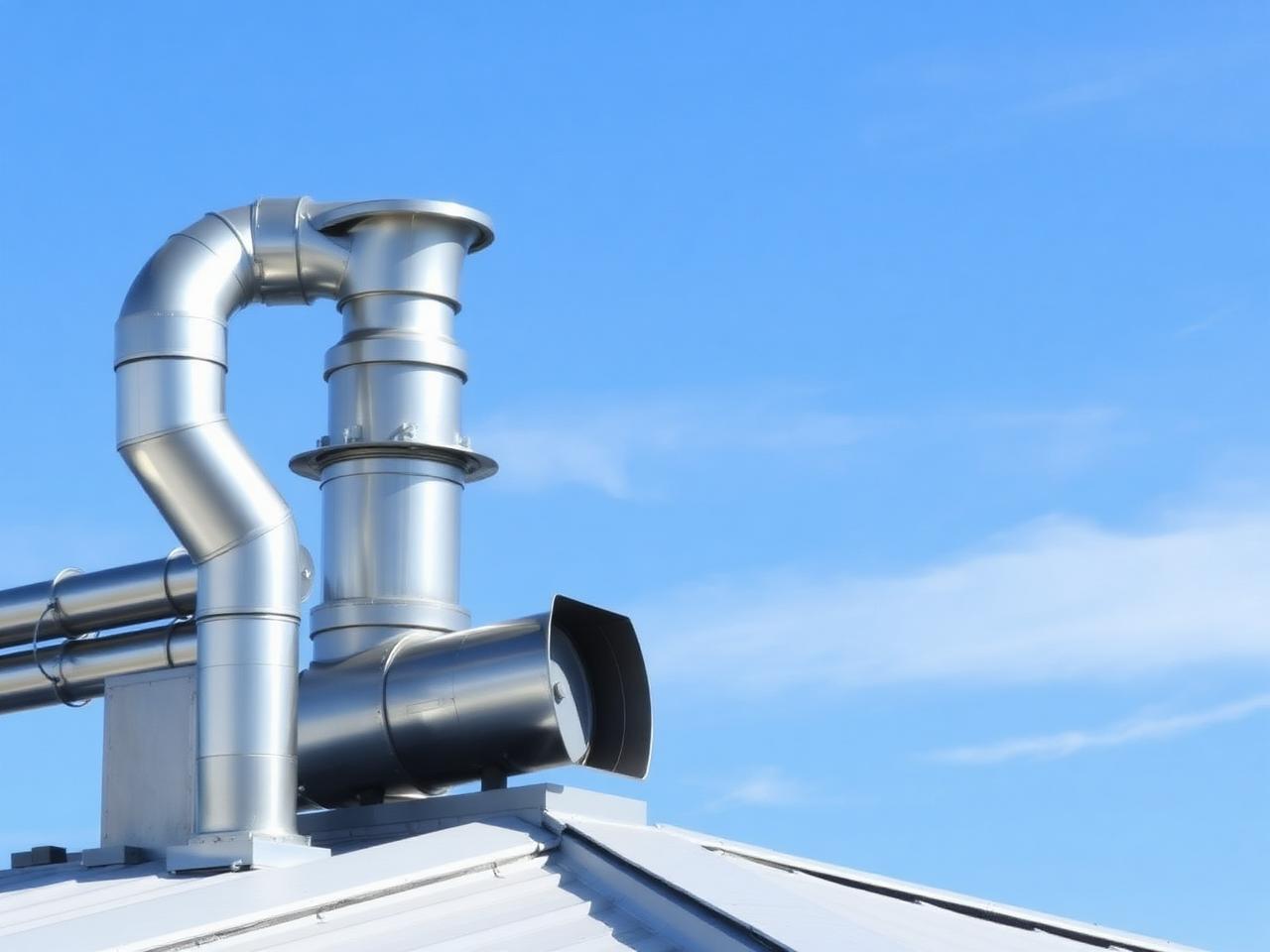 Rooftop commercial kitchen exhaust fan and stainless grease ductwork